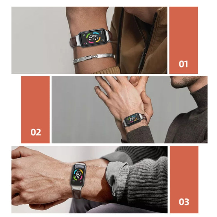 For Huawei Band 6 / Honor Band 6 / 7 MIJOBS Cowhide Leather Watch Band(Rose Gold) - Watch Bands by MIJOBS | Online Shopping South Africa | PMC TechLife | Buy Now Pay Later Mobicred