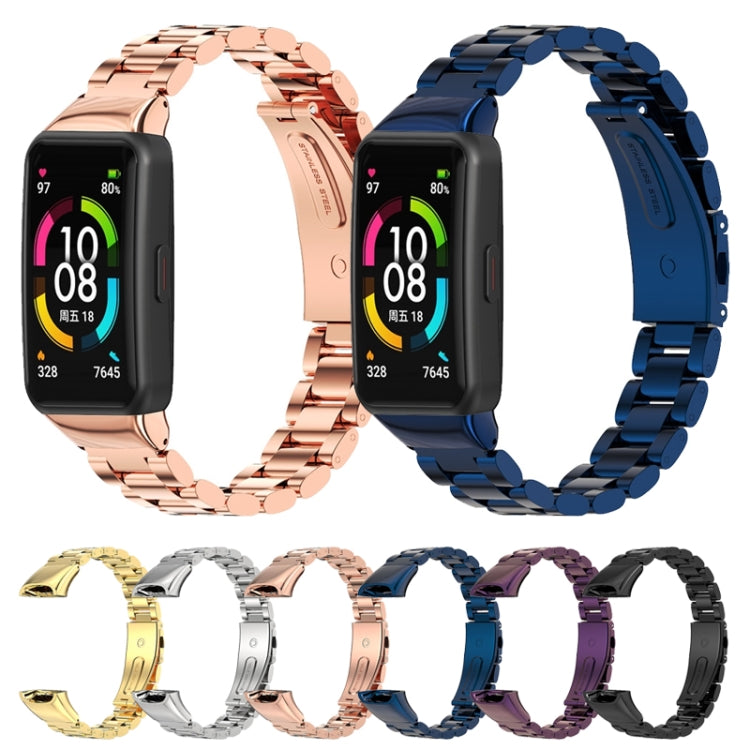For Huawei Band 6 / Honor Band 6 / 7 MIJOBS Three Strains Stainless Steel Metal Buckle Watch Band(Gold) - Watch Bands by MIJOBS | Online Shopping South Africa | PMC TechLife | Buy Now Pay Later Mobicred
