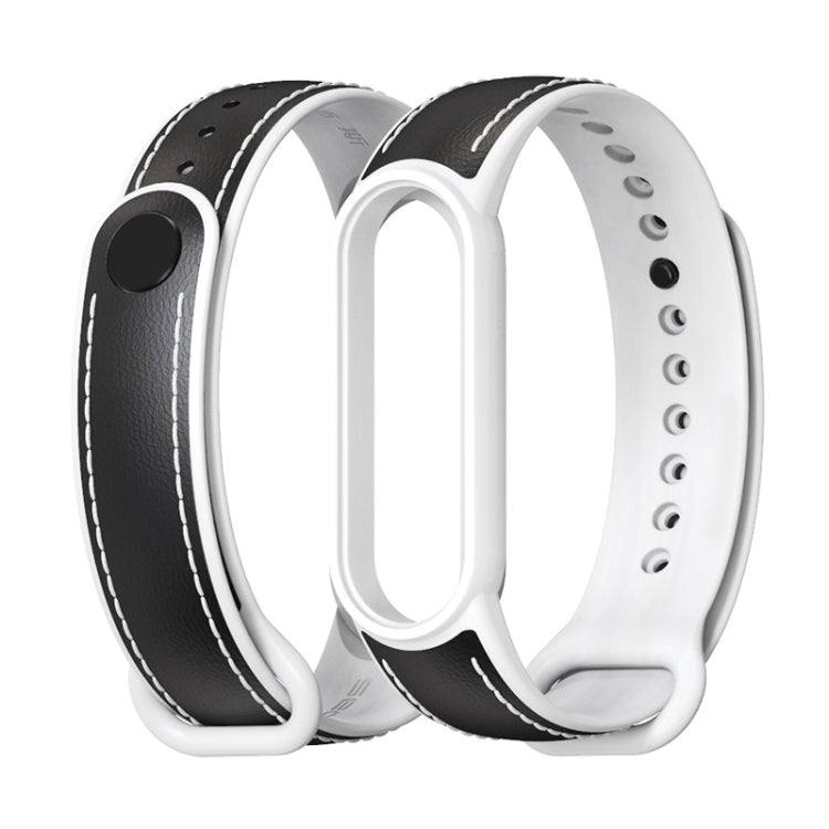 For Xiaomi Mi Band 5/6/7 MIJOBS TPU + Leather Watch Band(Black+White) - Watch Bands by MIJOBS | Online Shopping South Africa | PMC TechLife | Buy Now Pay Later Mobicred