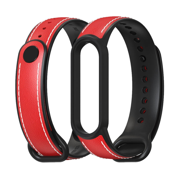 For Xiaomi Mi Band 5/6/7 MIJOBS TPU + Leather Watch Band(Red+Black) - Watch Bands by MIJOBS | Online Shopping South Africa | PMC TechLife | Buy Now Pay Later Mobicred