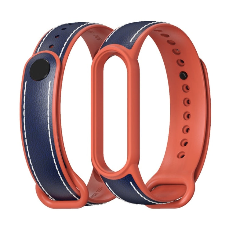 For Xiaomi Mi Band 5/6/7 MIJOBS TPU + Leather Watch Band(Blue+Orange) - Watch Bands by MIJOBS | Online Shopping South Africa | PMC TechLife | Buy Now Pay Later Mobicred