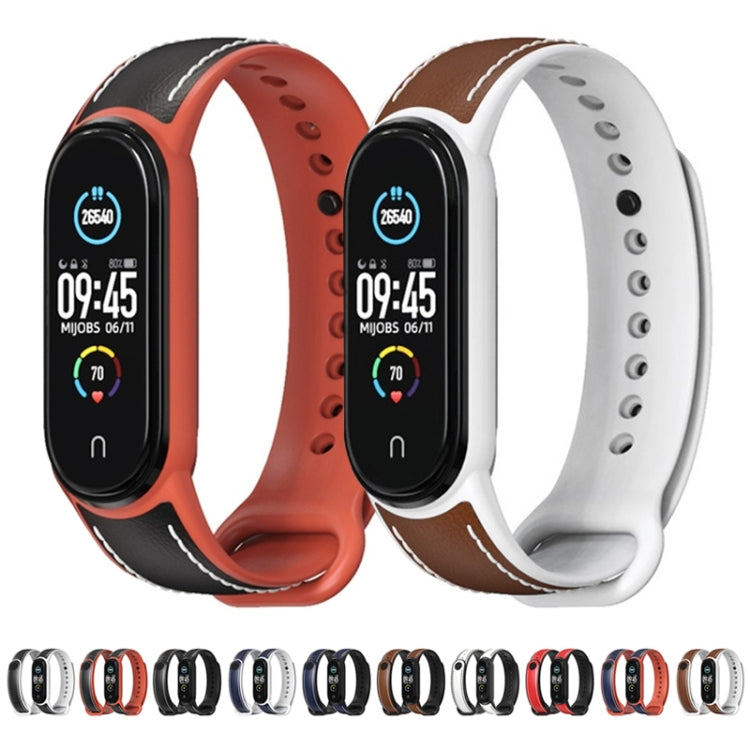 For Xiaomi Mi Band 5/6/7 MIJOBS TPU + Leather Watch Band(Black+Orange) - Watch Bands by MIJOBS | Online Shopping South Africa | PMC TechLife | Buy Now Pay Later Mobicred