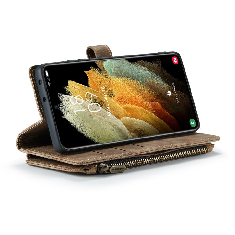For Samsung Galaxy S21 Ultra 5G CaseMe-C30 PU + TPU Multifunctional Horizontal Flip Leather Case with Holder & Card Slot & Wallet & Zipper Pocket(Brown) - Galaxy S21 Ultra 5G Cases by CaseMe | Online Shopping South Africa | PMC TechLife | Buy Now Pay Later Mobicred