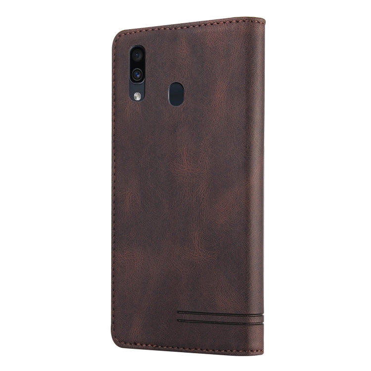 For Samsung Galaxy A20 / A30 Skin Feel Anti-theft Brush Horizontal Flip Leather Case with Holder & Card Slots & Wallet(Brown) - Galaxy Phone Cases by PMC TechLife | Online Shopping South Africa | PMC TechLife | Buy Now Pay Later Mobicred