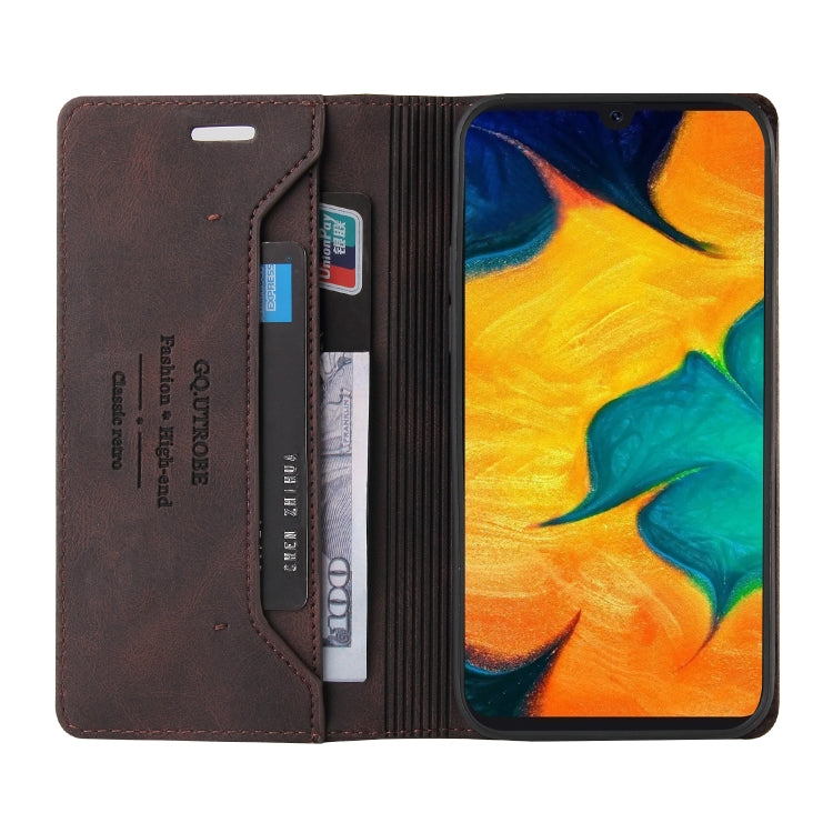 For Samsung Galaxy A20 / A30 Skin Feel Anti-theft Brush Horizontal Flip Leather Case with Holder & Card Slots & Wallet(Brown) - Galaxy Phone Cases by PMC TechLife | Online Shopping South Africa | PMC TechLife | Buy Now Pay Later Mobicred