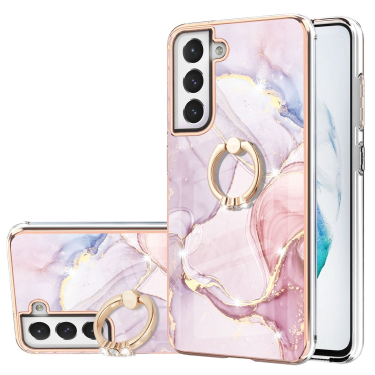 For Samsung Galaxy S21 FE 5G Electroplating Marble Pattern IMD TPU Shockproof Case with Ring Holder(Rose Gold 005) - free shipping - PMC TechLife - Order now!