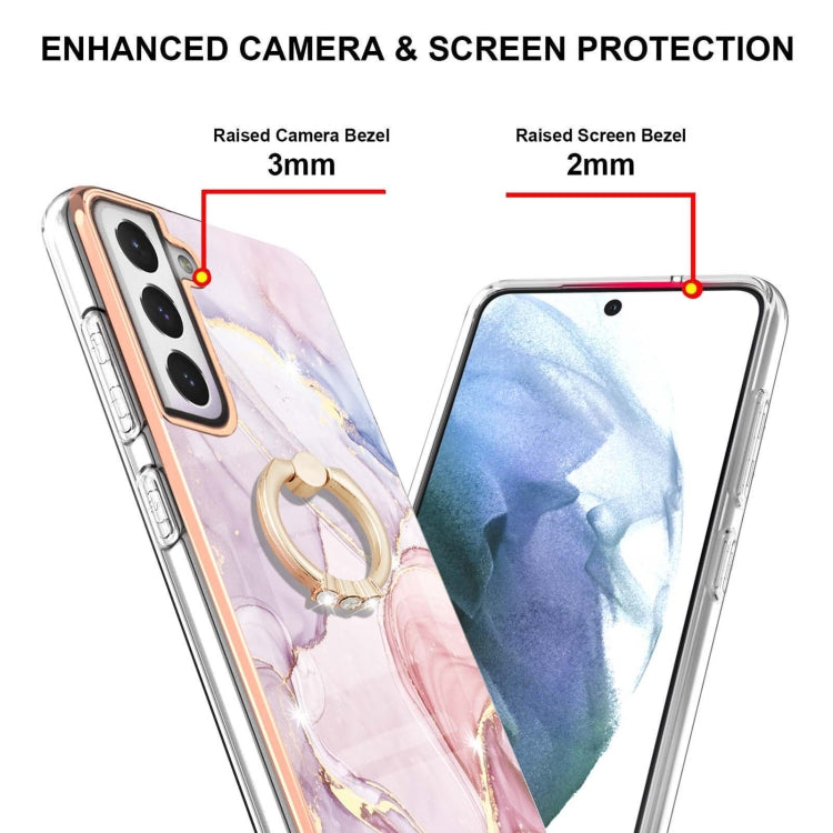 For Samsung Galaxy S21 FE 5G Electroplating Marble Pattern IMD TPU Shockproof Case with Ring Holder(Rose Gold 005) - free shipping - PMC TechLife - Order now!