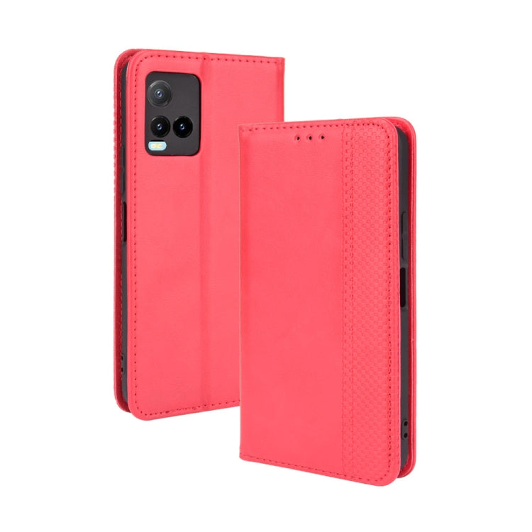 For vivo Y33s / Y21 / Y21s Magnetic Buckle Retro Crazy Horse Texture Horizontal Flip Leather Case with Holder & Card Slots & Photo Frame(Red) - vivo Cases by PMC TechLife | Online Shopping South Africa | PMC TechLife | Buy Now Pay Later Mobicred