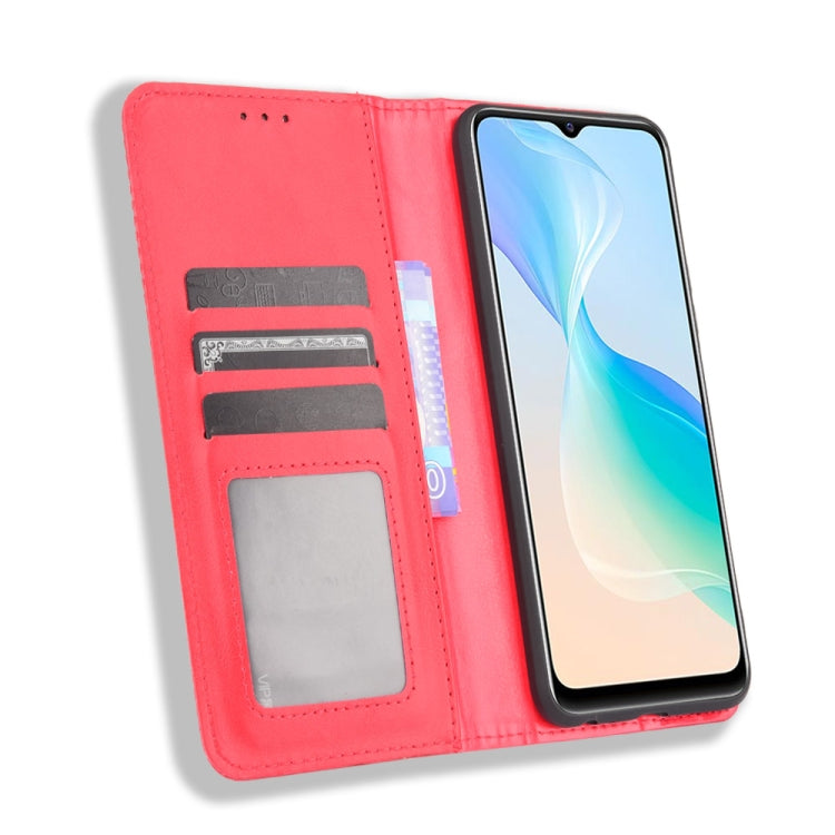 For vivo Y33s / Y21 / Y21s Magnetic Buckle Retro Crazy Horse Texture Horizontal Flip Leather Case with Holder & Card Slots & Photo Frame(Red) - vivo Cases by PMC TechLife | Online Shopping South Africa | PMC TechLife | Buy Now Pay Later Mobicred
