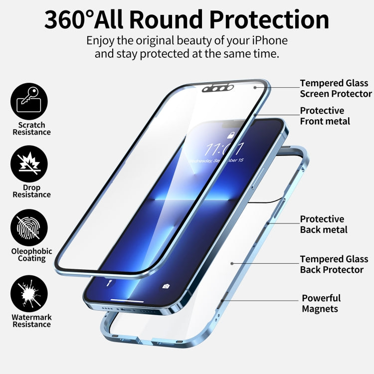 For iPhone 13 Pro HD Magnetic Metal Frame Double-sided Tempered Glass Phone Case (Sierra Blue) - free shipping - PMC TechLife - Order now!
