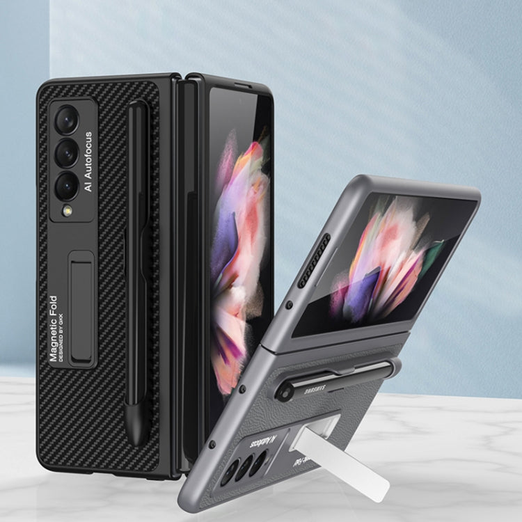 For Samsung Galaxy Z Fold3 5G GKK Ultra-thin PC + PU Phone Flip Case with Holder & Pen Slot(Carbon Fiber Texture) - Galaxy Phone Cases by GKK | Online Shopping South Africa | PMC TechLife | Buy Now Pay Later Mobicred
