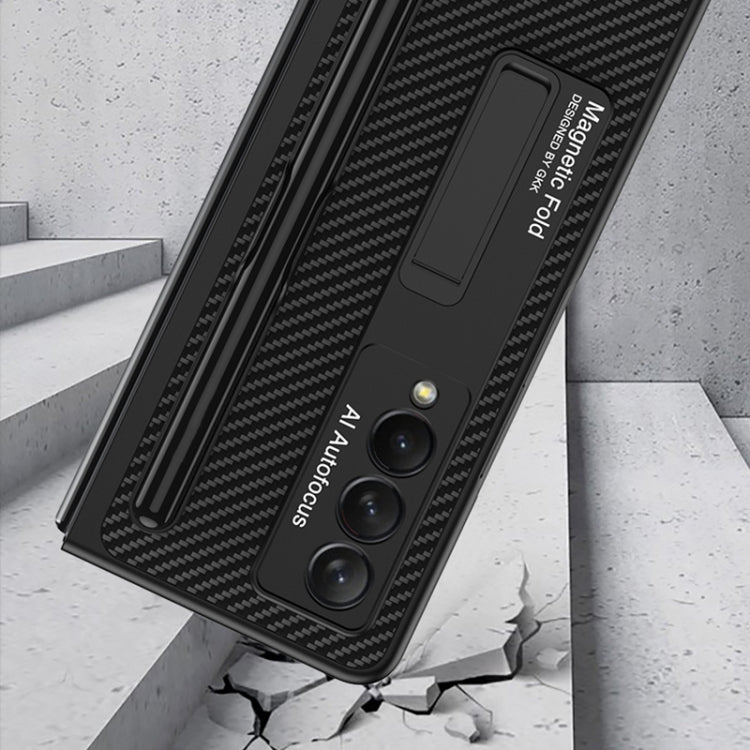 For Samsung Galaxy Z Fold3 5G GKK Ultra-thin PC + PU Phone Flip Case with Holder & Pen Slot(Carbon Fiber Texture) - Galaxy Phone Cases by GKK | Online Shopping South Africa | PMC TechLife | Buy Now Pay Later Mobicred