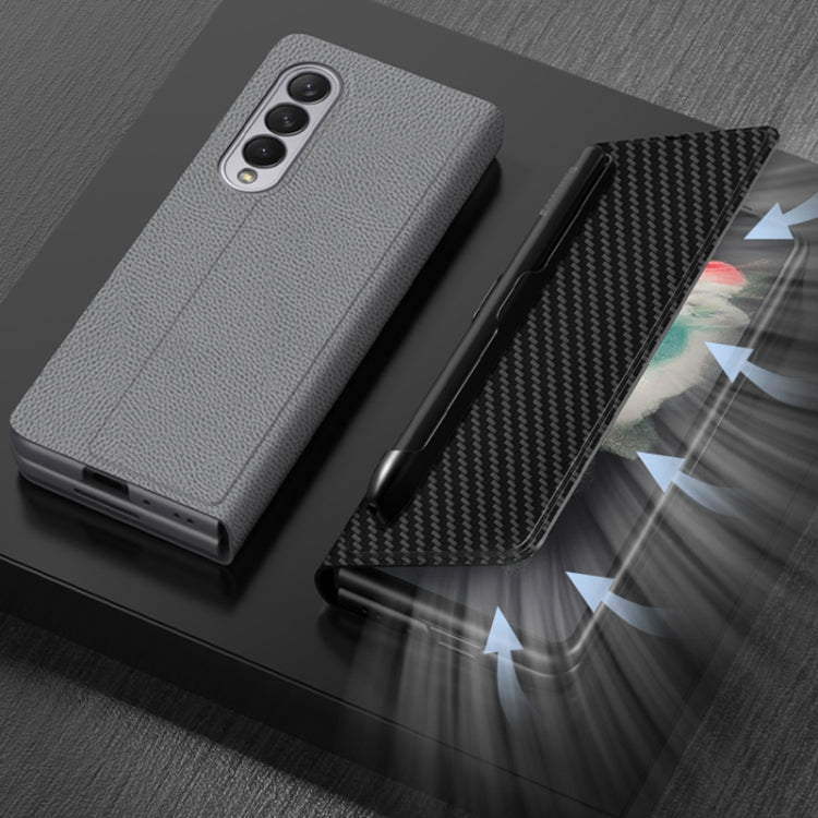 For Samsung Galaxy Z Fold3 5G GKK Ultra-thin Horizontal Flip Leather Phone Case with Pen Slot(Silver) - Galaxy Phone Cases by GKK | Online Shopping South Africa | PMC TechLife | Buy Now Pay Later Mobicred