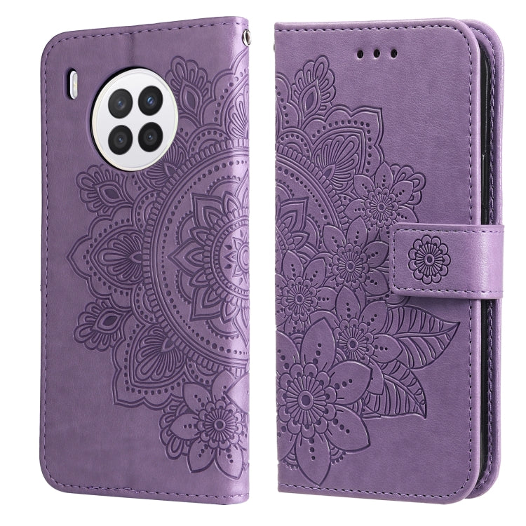 For Huawei nova 8i / Honor 50 Lite 7-petal Flowers Embossed Flip Leather Phone Case with Holder & Card Slots(Light Purple) - free shipping - PMC TechLife - Order now!