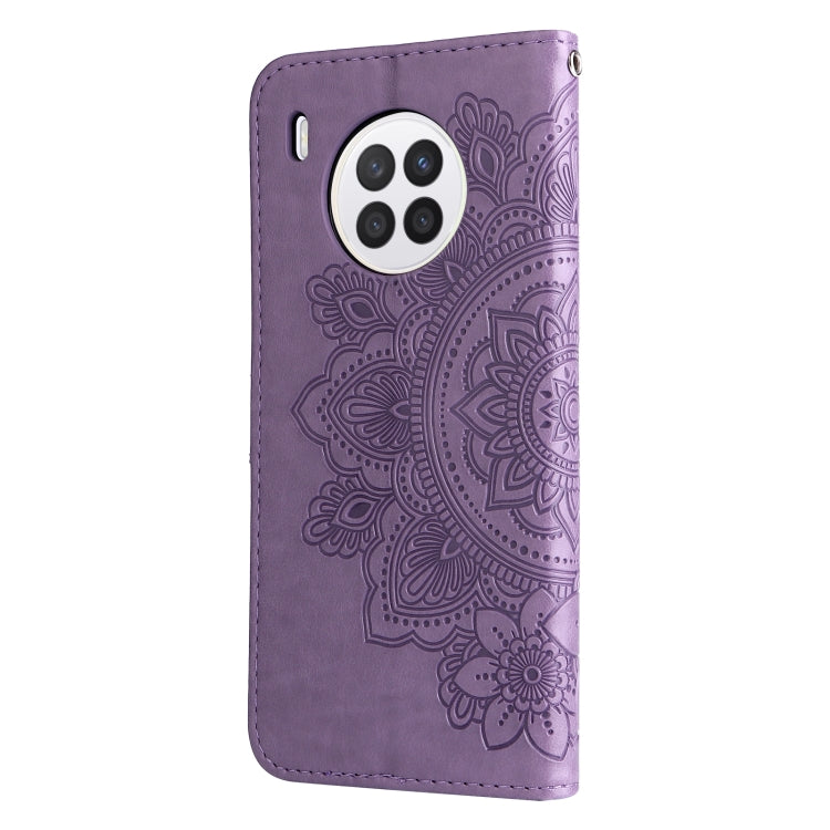 For Huawei nova 8i / Honor 50 Lite 7-petal Flowers Embossed Flip Leather Phone Case with Holder & Card Slots(Light Purple) - free shipping - PMC TechLife - Order now!