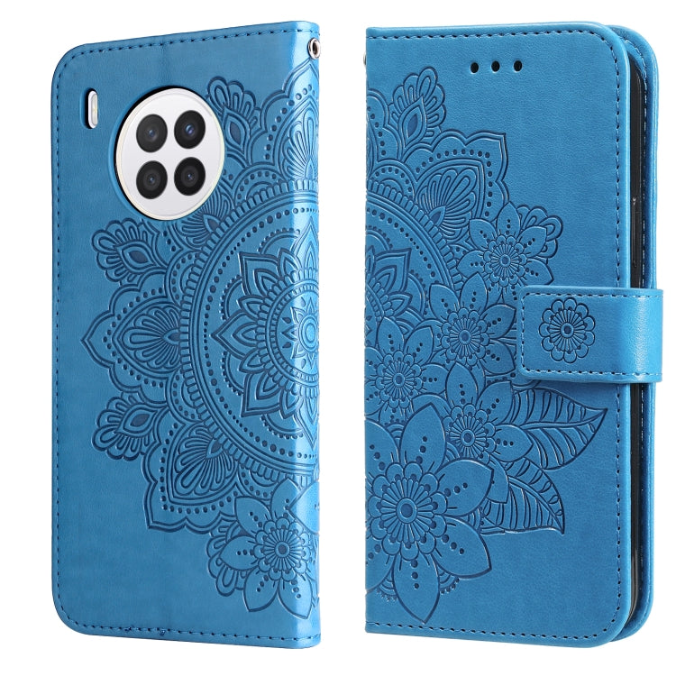 For Huawei nova 8i / Honor 50 Lite 7-petal Flowers Embossed Flip Leather Phone Case with Holder & Card Slots(Blue) - Honor Cases by PMC TechLife | Online Shopping South Africa | PMC TechLife | Buy Now Pay Later Mobicred
