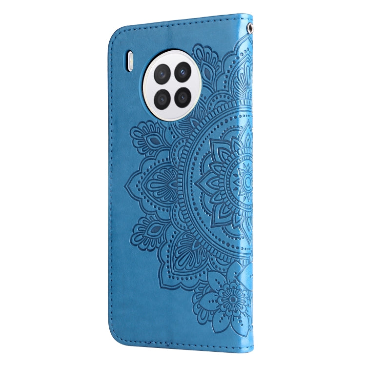 For Huawei nova 8i / Honor 50 Lite 7-petal Flowers Embossed Flip Leather Phone Case with Holder & Card Slots(Blue) - Honor Cases by PMC TechLife | Online Shopping South Africa | PMC TechLife | Buy Now Pay Later Mobicred
