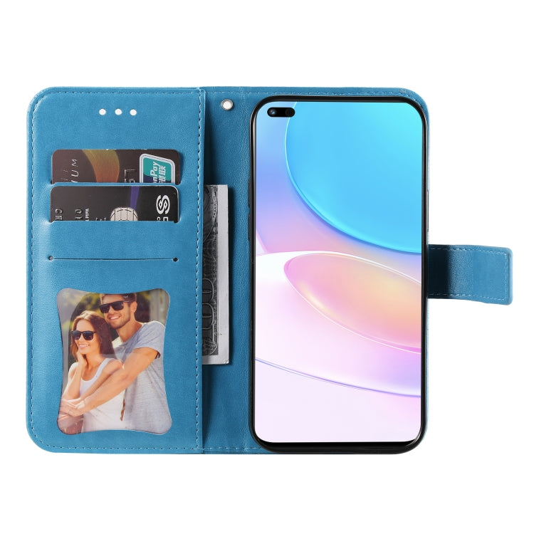 For Huawei nova 8i / Honor 50 Lite 7-petal Flowers Embossed Flip Leather Phone Case with Holder & Card Slots(Blue) - Honor Cases by PMC TechLife | Online Shopping South Africa | PMC TechLife | Buy Now Pay Later Mobicred