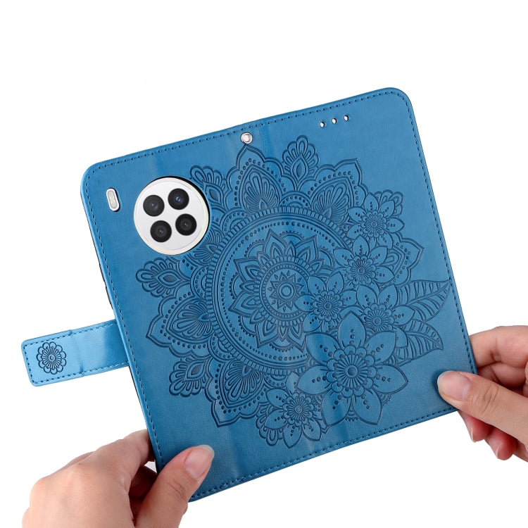 For Huawei nova 8i / Honor 50 Lite 7-petal Flowers Embossed Flip Leather Phone Case with Holder & Card Slots(Blue) - Honor Cases by PMC TechLife | Online Shopping South Africa | PMC TechLife | Buy Now Pay Later Mobicred