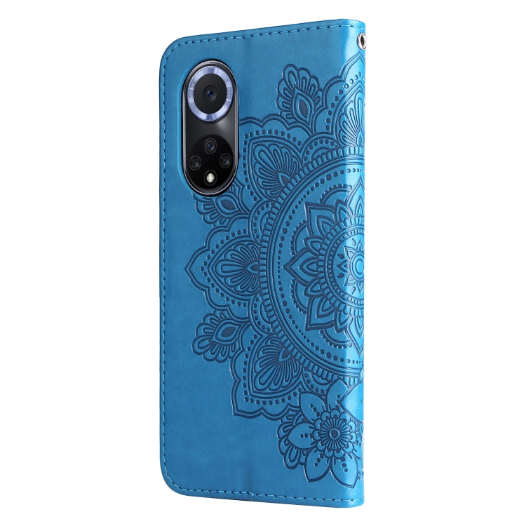 For Huawei nova 9 / Honor 50 7-petal Flowers Embossed Flip Leather Phone Case with Holder & Card Slots(Blue) - free shipping - PMC TechLife - Order now!