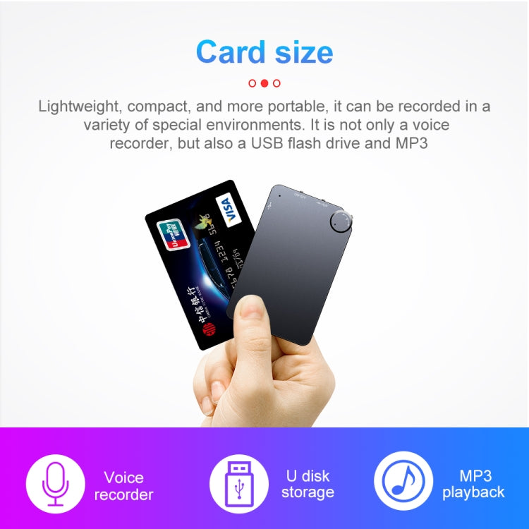 K2 Portable Ultra-thin Card Voice Recorder, Capacity:16GB(Black) -  by PMC TechLife | Online Shopping South Africa | PMC TechLife