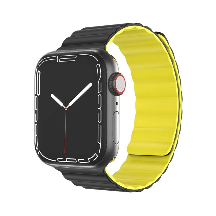 Mutural Moran Series Liquid Silicone Magnetic Strap Watch Band For Apple Watch Series 9&8&7 41mm / SE 3&SE 2&6&SE&5&4 40mm / 3&2&1 38mm(Black + Yellow) - free shipping - PMC TechLife - Order now!