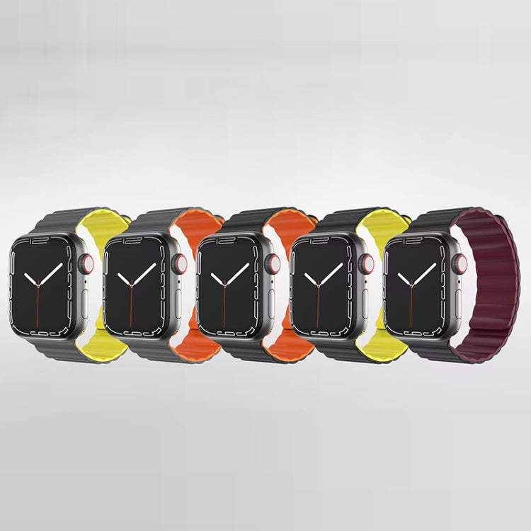 Mutural Moran Series Liquid Silicone Magnetic Strap Watch Band For Apple Watch Series 9&8&7 41mm / SE 3&SE 2&6&SE&5&4 40mm / 3&2&1 38mm(Black + Yellow) - free shipping - PMC TechLife - Order now!