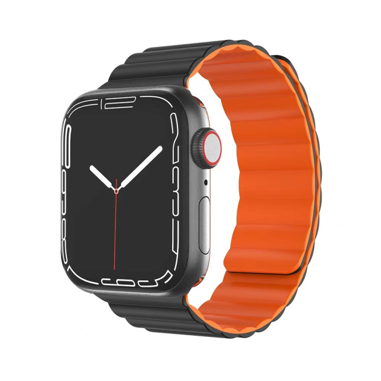 Mutural Moran Series Liquid Silicone Magnetic Strap Watch Band For Apple Watch Ultra 49mm&Watch Ultra 2 49mm / Series 9&8&7 45mm / SE 3&SE 2&6&SE&5&4 44mm / 3&2&1 42mm(Black + Orange) - Watch Bands by Mutural | Online Shopping South Africa | PMC TechLife | Buy Now Pay Later Mobicred