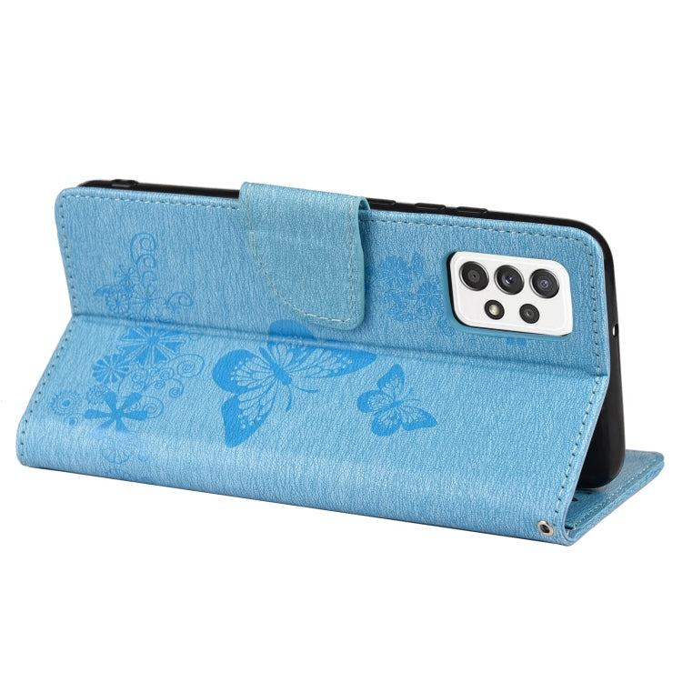For Samsung Galaxy A33 5G Butterfly Embossed Horizontal Flip Leather Phone Case with Card Slot & Holder(Blue) - Galaxy Phone Cases by PMC TechLife | Online Shopping South Africa | PMC TechLife | Buy Now Pay Later Mobicred