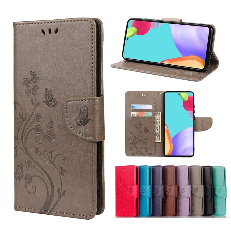 For Samsung Galaxy A33 5G Butterfly Flower Pattern Horizontal Flip Leather Phone Case with Card Slot & Holder(Grey) - Galaxy Phone Cases by PMC TechLife | Online Shopping South Africa | PMC TechLife | Buy Now Pay Later Mobicred