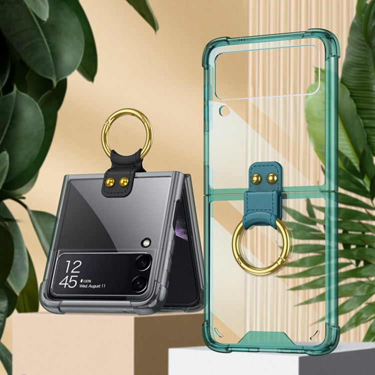 For Samsung Galaxy Z Flip3 5G GKK Shockproof Airbag Phone Case with Ring Holder(Transparent Green) - Galaxy Phone Cases by GKK | Online Shopping South Africa | PMC TechLife | Buy Now Pay Later Mobicred