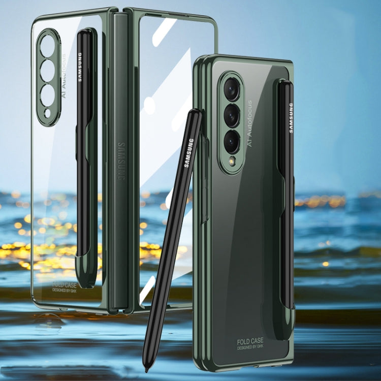 For Samsung Galaxy Z Fold3 5G GKK Integrated Electroplating + Glass Phone Case with Pen Slot(Dark Green) - Galaxy Phone Cases by GKK | Online Shopping South Africa | PMC TechLife | Buy Now Pay Later Mobicred