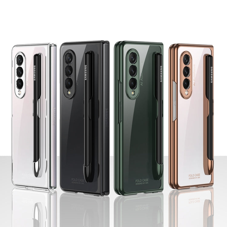 For Samsung Galaxy Z Fold3 5G GKK Integrated Electroplating + Glass Phone Case with Pen Slot(Dark Green) - Galaxy Phone Cases by GKK | Online Shopping South Africa | PMC TechLife | Buy Now Pay Later Mobicred
