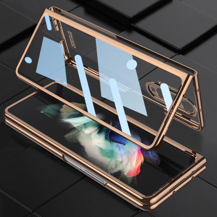 For Samsung Galaxy Z Fold3 5G GKK Integrated Electroplating + Glass Phone Case with Pen Slot(Dark Green) - Galaxy Phone Cases by GKK | Online Shopping South Africa | PMC TechLife | Buy Now Pay Later Mobicred
