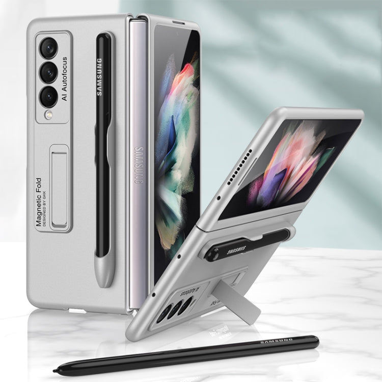 For Samsung Galaxy Z Fold3 5G GKK Ultra-thin PC Phone Flip Case with Holder & Pen Slot(Silver) - Galaxy Phone Cases by GKK | Online Shopping South Africa | PMC TechLife | Buy Now Pay Later Mobicred
