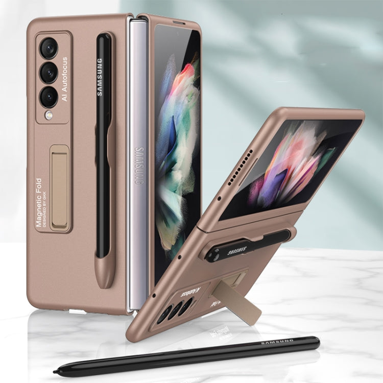 For Samsung Galaxy Z Fold3 5G GKK Ultra-thin PC Phone Flip Case with Holder & Pen Slot(Gold) - Galaxy Phone Cases by GKK | Online Shopping South Africa | PMC TechLife | Buy Now Pay Later Mobicred