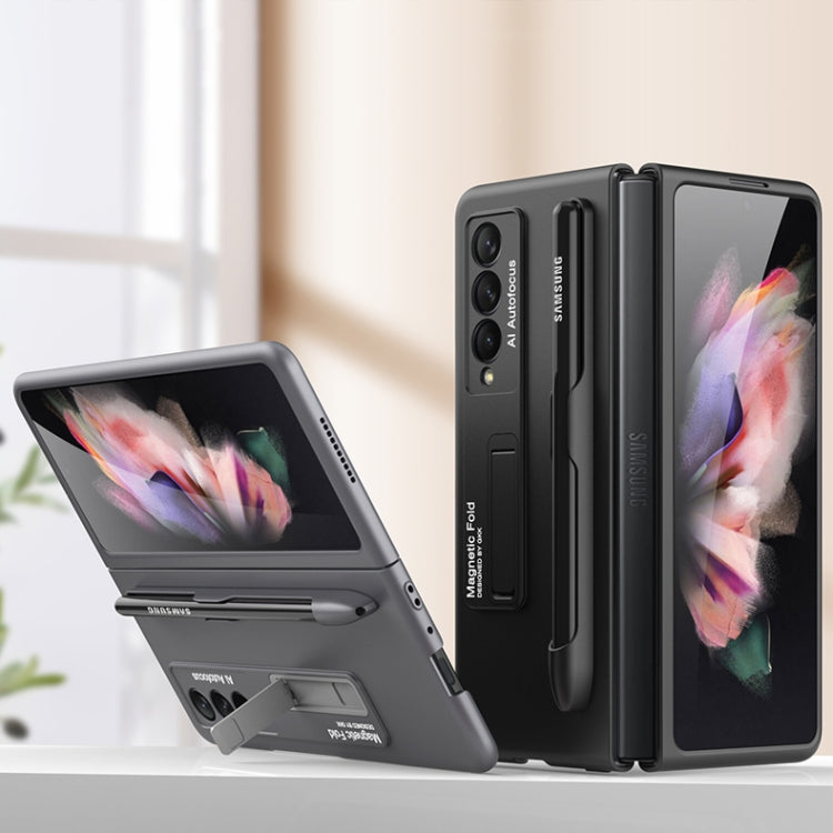 For Samsung Galaxy Z Fold3 5G GKK Ultra-thin PC Phone Flip Case with Holder & Pen Slot(Grey) - Galaxy Phone Cases by GKK | Online Shopping South Africa | PMC TechLife | Buy Now Pay Later Mobicred
