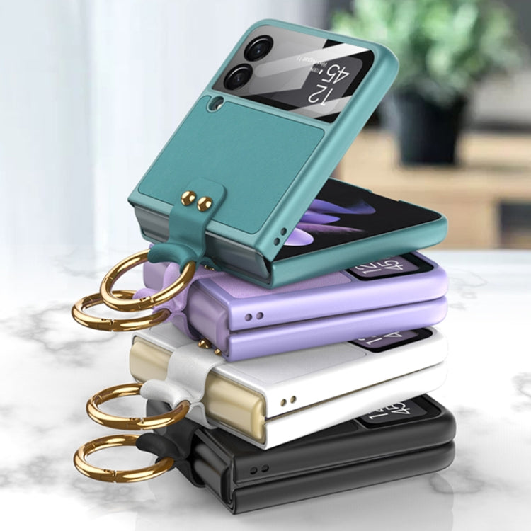 For Samsung Galaxy Z Flip3 5G GKK Ultra-thin PC + PU Phone Case with Ring & Strap(Dark Green) - Galaxy Phone Cases by GKK | Online Shopping South Africa | PMC TechLife | Buy Now Pay Later Mobicred
