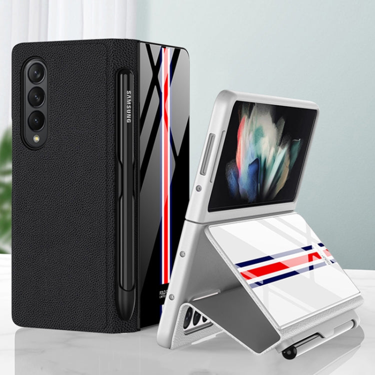 For Samsung Galaxy Z Fold3 5G GKK Flip Tempered Glass Phone Case with Pen Slot(Gold Line Black) - Galaxy Phone Cases by GKK | Online Shopping South Africa | PMC TechLife | Buy Now Pay Later Mobicred