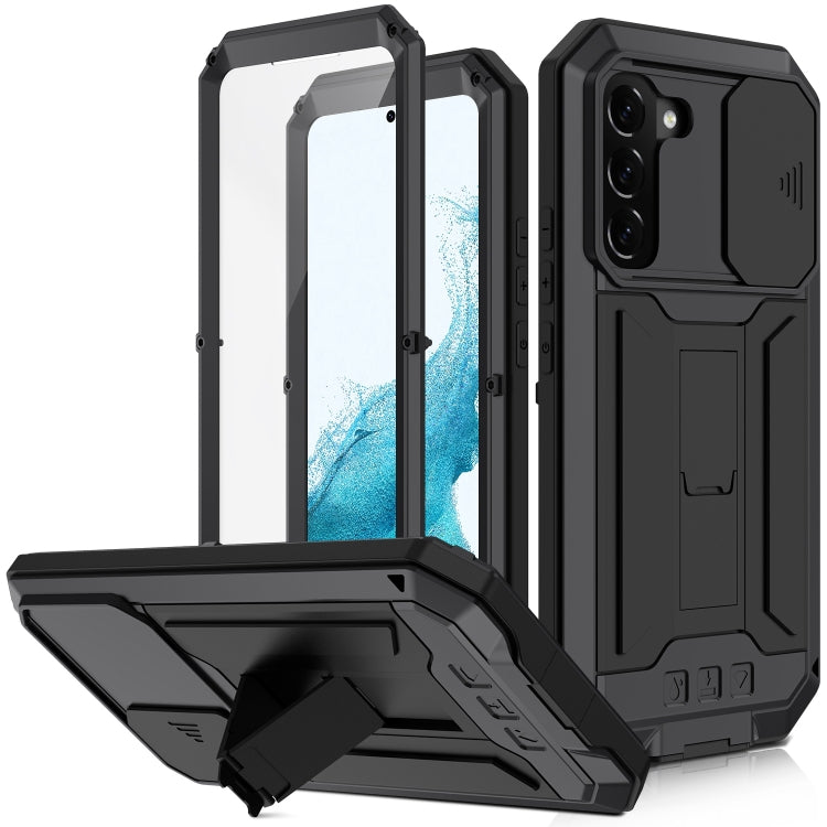 For Samsung Galaxy S22 5G R-JUST Sliding Camera Metal + Silicone Holder Phone Case(Black) - free shipping - PMC TechLife - Order now!