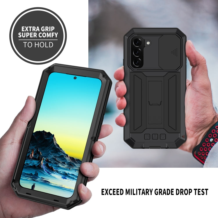 For Samsung Galaxy S22+ 5G R-JUST Sliding Camera Metal + Silicone Holder Phone Case(Black) - Galaxy S22+ 5G Cases by R-JUST | Online Shopping South Africa | PMC TechLife | Buy Now Pay Later Mobicred