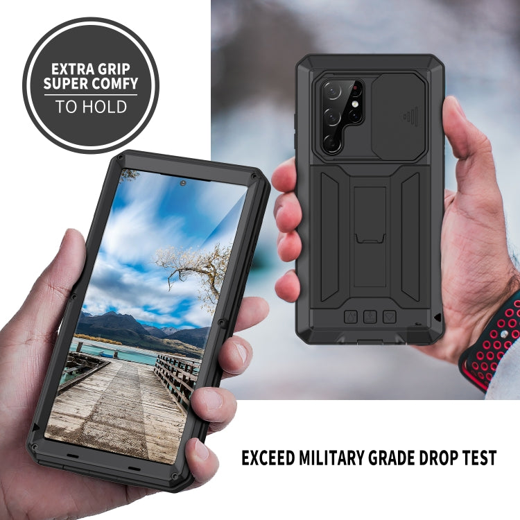 For Samsung Galaxy S22 Ultra 5G R-JUST Sliding Camera Metal + Silicone Holder Phone Case(Black) - Galaxy S22 Ultra 5G Cases by R-JUST | Online Shopping South Africa | PMC TechLife | Buy Now Pay Later Mobicred