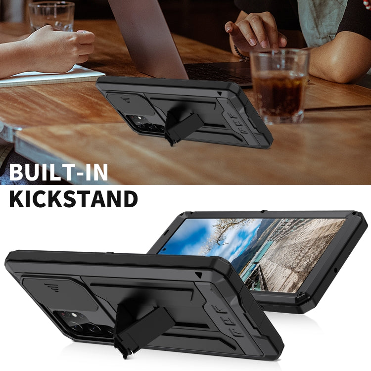 For Samsung Galaxy S22 Ultra 5G R-JUST Sliding Camera Metal + Silicone Holder Phone Case(Black) - Galaxy S22 Ultra 5G Cases by R-JUST | Online Shopping South Africa | PMC TechLife | Buy Now Pay Later Mobicred