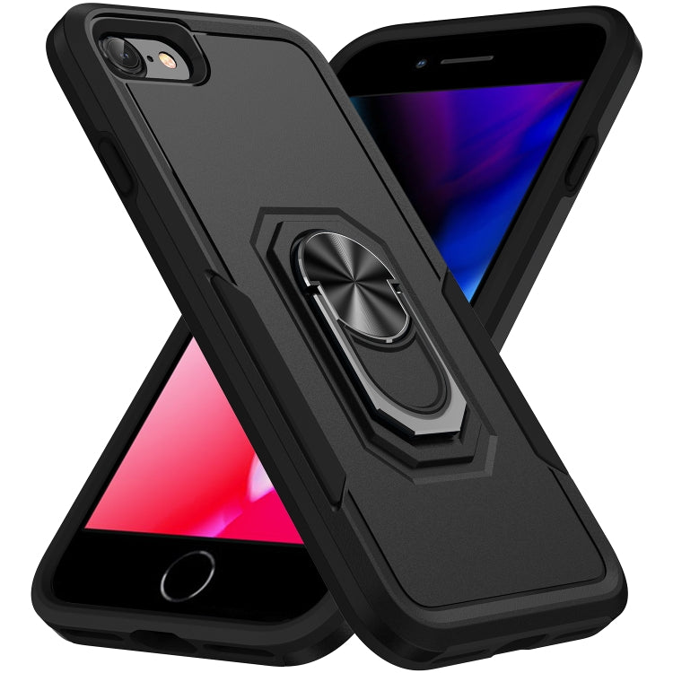 For iPhone SE 2022 / SE 2020 / 8 / 7 Pioneer Armor Heavy Duty PC + TPU Holder Phone Case(Black) - free shipping - PMC TechLife - Order now!