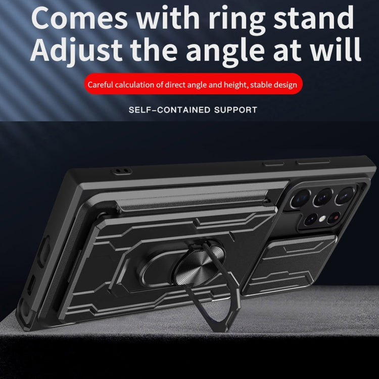 For Samsung Galaxy S22 Ultra 5G Sliding Camshield Card Phone Case(Black) - free shipping - PMC TechLife - Order now!