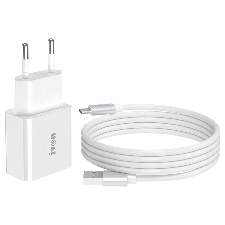 IVON AD-35 2 in 1 18W QC3.0 USB Port Travel Charger + 1m USB to Micro USB Data Cable Set, EU Plug(White) - USB Charger by IVON | Online Shopping South Africa | PMC TechLife | Buy Now Pay Later Mobicred