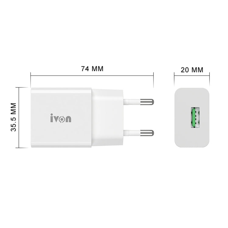 IVON AD-35 2 in 1 18W QC3.0 USB Port Travel Charger + 1m USB to Micro USB Data Cable Set, EU Plug(White) - USB Charger by IVON | Online Shopping South Africa | PMC TechLife | Buy Now Pay Later Mobicred
