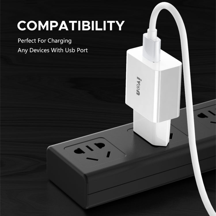 IVON AD-35 2 in 1 18W QC3.0 USB Port Travel Charger + 1m USB to Micro USB Data Cable Set, EU Plug(White) - USB Charger by IVON | Online Shopping South Africa | PMC TechLife | Buy Now Pay Later Mobicred