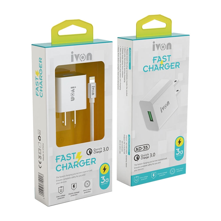 IVON AD-35 2 in 1 18W QC3.0 USB Port Travel Charger + 1m USB to Micro USB Data Cable Set, US Plug(White) - free shipping - PMC TechLife - Order now!