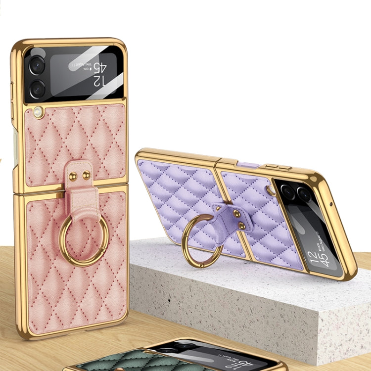 For Samsung Galaxy Z Flip3 5G GKK Integrated Plating + Leather Phone Case with Ring(Purple) - free shipping - PMC TechLife - Order now!